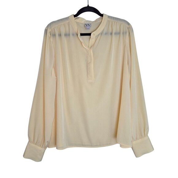Worthington Womens Long Sleeve Ivory Blouse With Button Closure & Pleated Detail - Picture 3 of 8